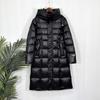 Womens Mid-Length Hooded Down Coat Winter Thick Warm Slim Fit Long Sleeve Parka With High Fill Power Duck