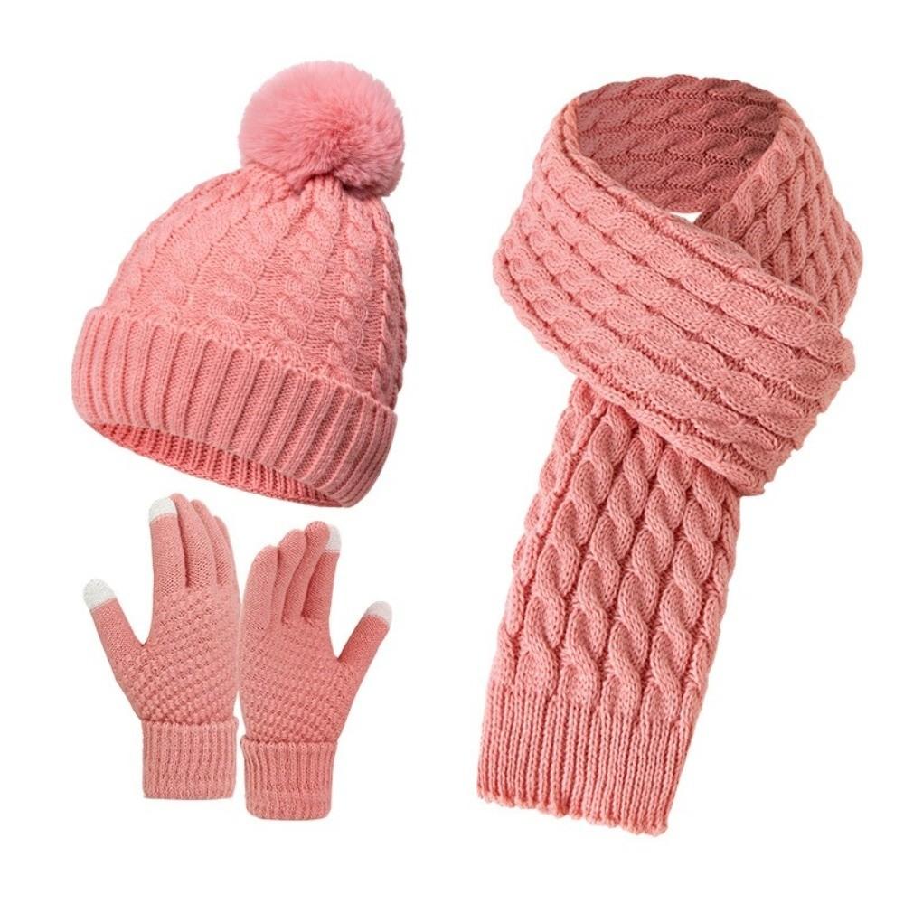 3Pcs/Set Warm Winter Hat Scarf Gloves Set Windproof Scarf Neck Warmer Suit for Men Women