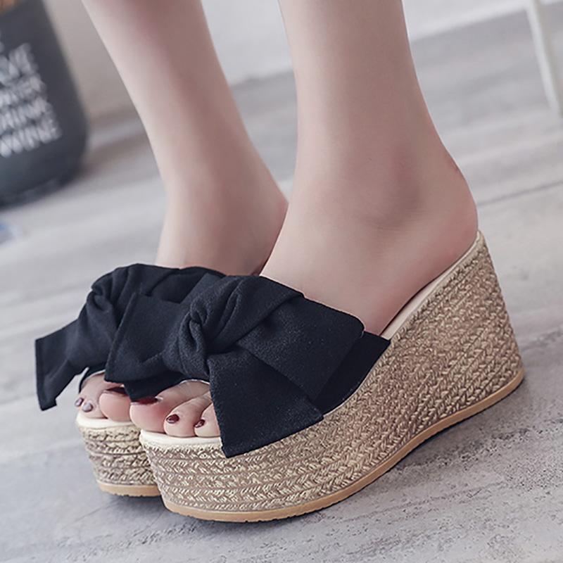 Fashion Aphixta Platform Wedge Slippers Women Outside Shoes Clog Riband Butterfly-knot Sandals Girls Flip Flop Slides Pantoufle Femme