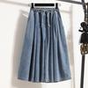 DIMANAF 2026 Summer New Plus Size Women Loose Wide Leg Long Panst Denim Skirt Casual Elastic Waist Long Pants