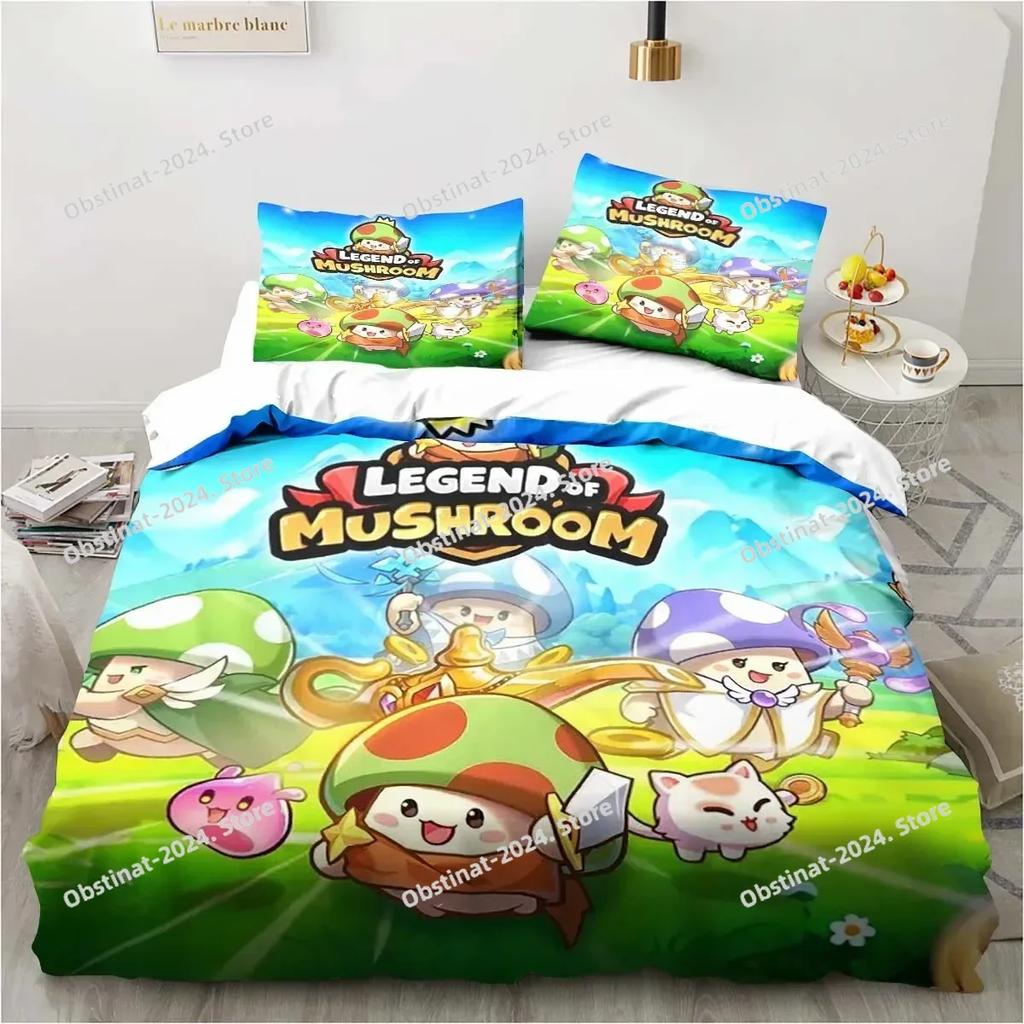 3D Anime Game Legend of Mushroom Pattern Bedding Set Printed With Pillowcase Bed Duvet Cover Single Double Queen Super King Size