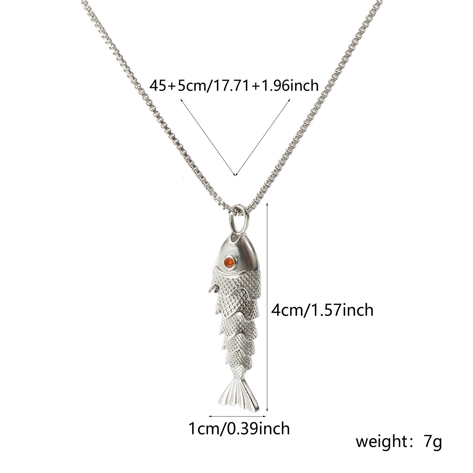 

Brass Box Chain Fish Pendant Charm Necklace For Women Orange Cubic Zirconia 3D Movable Ocean Jewelry Gift 45cm(17.7 ) + 5cm(2 )