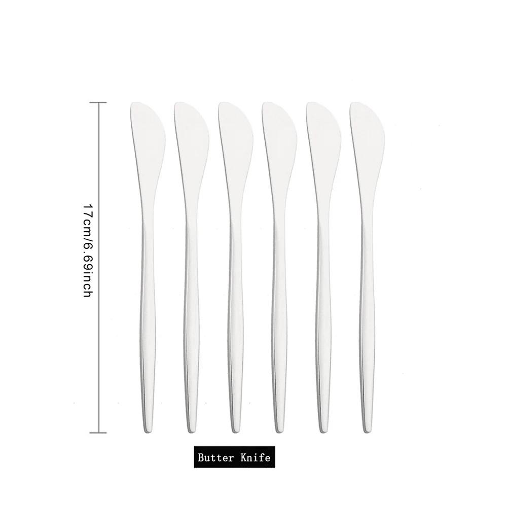 6Pcs Silver Tableware Set Knife Fork Long Handle Spoon Dinnerware Dessert Flatware Matte Cutlery Stainless Steel Silverware