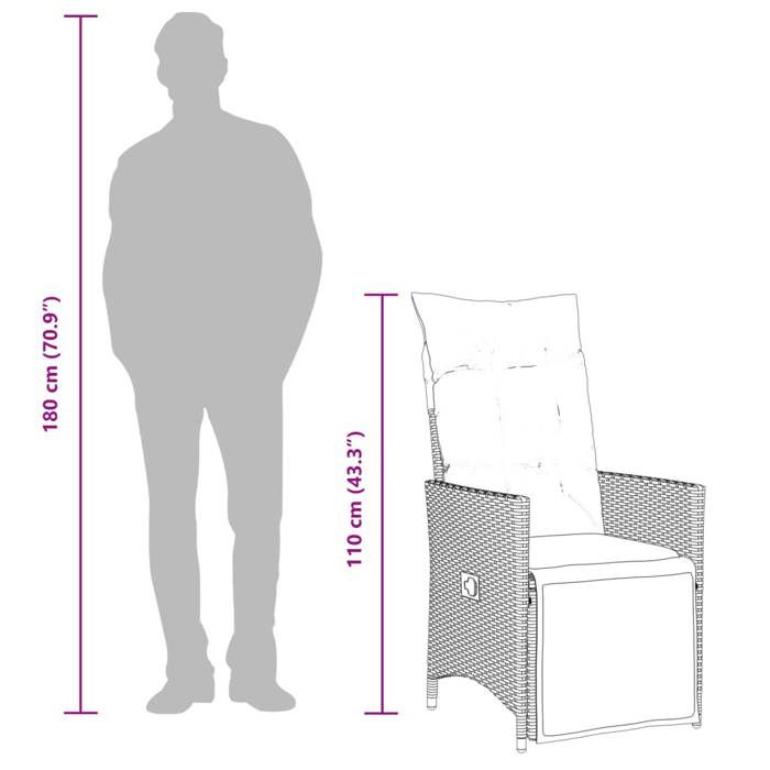 VidaXL Chaises inclinables de jardin lot de 2 et coussins gris rotin, fauteuil de jardin inclinable, fauteuil inclinable de 365668