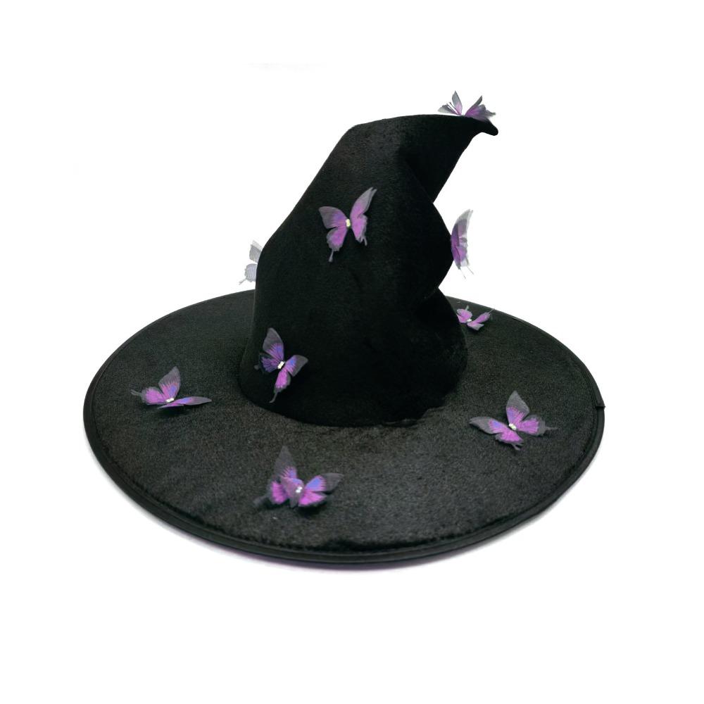Colorful Butterfly Wizard Cap Velvet Halloween Black Cap Halloween Witch Hat Halloween Party