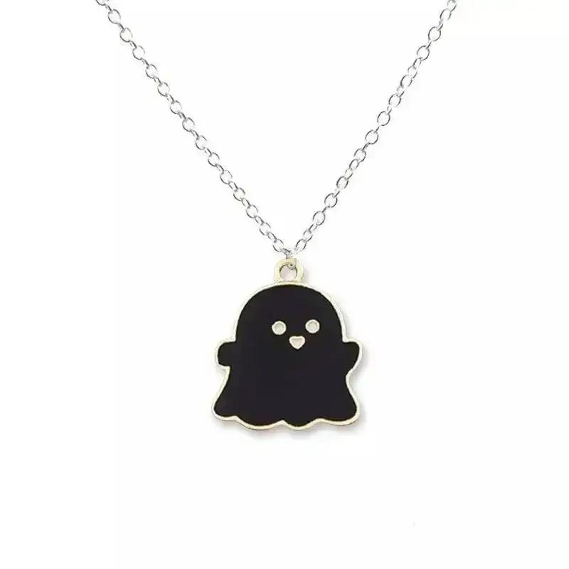 1Pcs Simple Cute Fashion Girl's Personality Black And White Ghost Necklace Cool Niche Pendant Versatile Chain Male Necklace