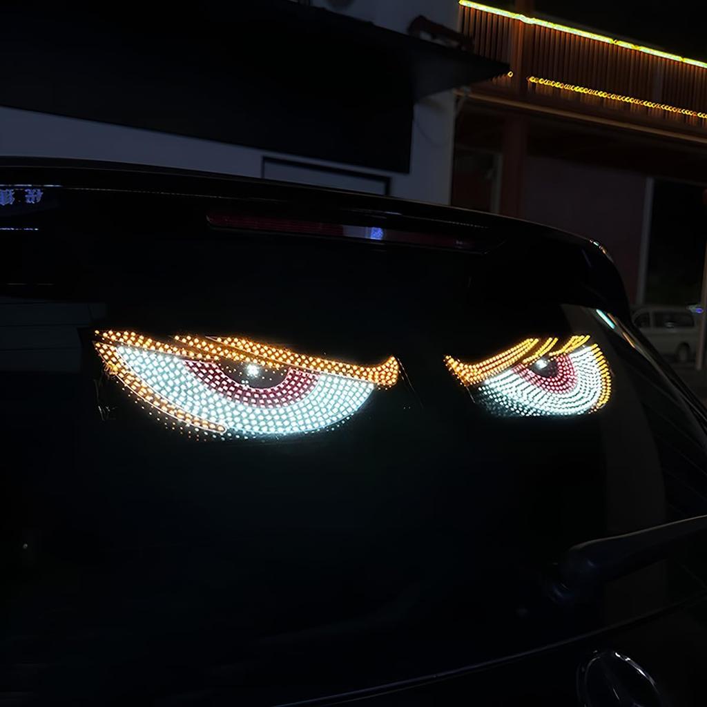 2PCS Car Devil Eyes Light, 11.8In X 4.72In Dynamic Flex Vehicle Windshield Digital LED Sign Display, Flexible Auto Exterior Decor Lamp Accessories,