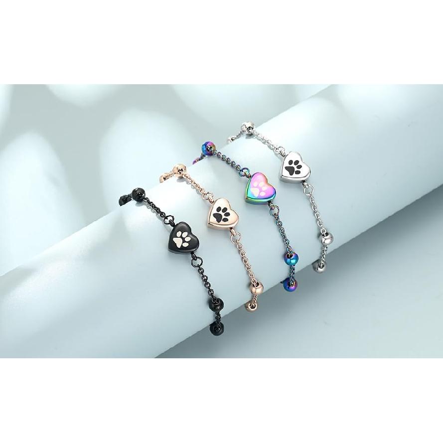 Shajwo Urn Bracelet for Ashes for Women Men Dog Cat Paw Print Pet Cremation Jewelry Adjustable Memorial Keepsake Link Bracelet