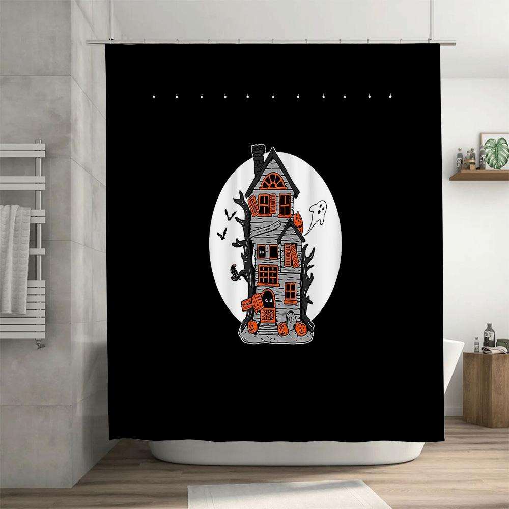 Spooky Halloween Bat House Shower Curtain Gothic Horror Home Decor Creepy Halloween Party Supplies Eerie Witchy Vibes Room Divid