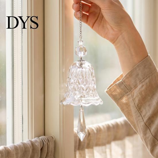 Indoor Home Hanging Decor Faux Crystal Bell Suncatcher, Glass Prism Wind Chime Ornament, Clear Garden Ornament for Trees Christmas Tree Rainbow Maker