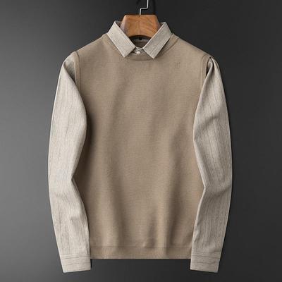 Herren Pullover Herbst Winter Revers Gefälschte Zwei Casual Strickwaren Patchwork Farbe Kontrast