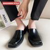 Design Leather Slippers for Men's Summer Outdoor Wear Flat Bottomed Breathable Casual Straight Drag Black Muller Shoes