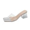 Transparent crystal slippers for women's outer wear 2025 summer new thick high-heeled square-toed open-toed slippers for women's summer outer wear