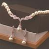 Women's Glass Imitation Pearl Necklace and Earrings Set Wedding Party Jewelry Three-Piece Set