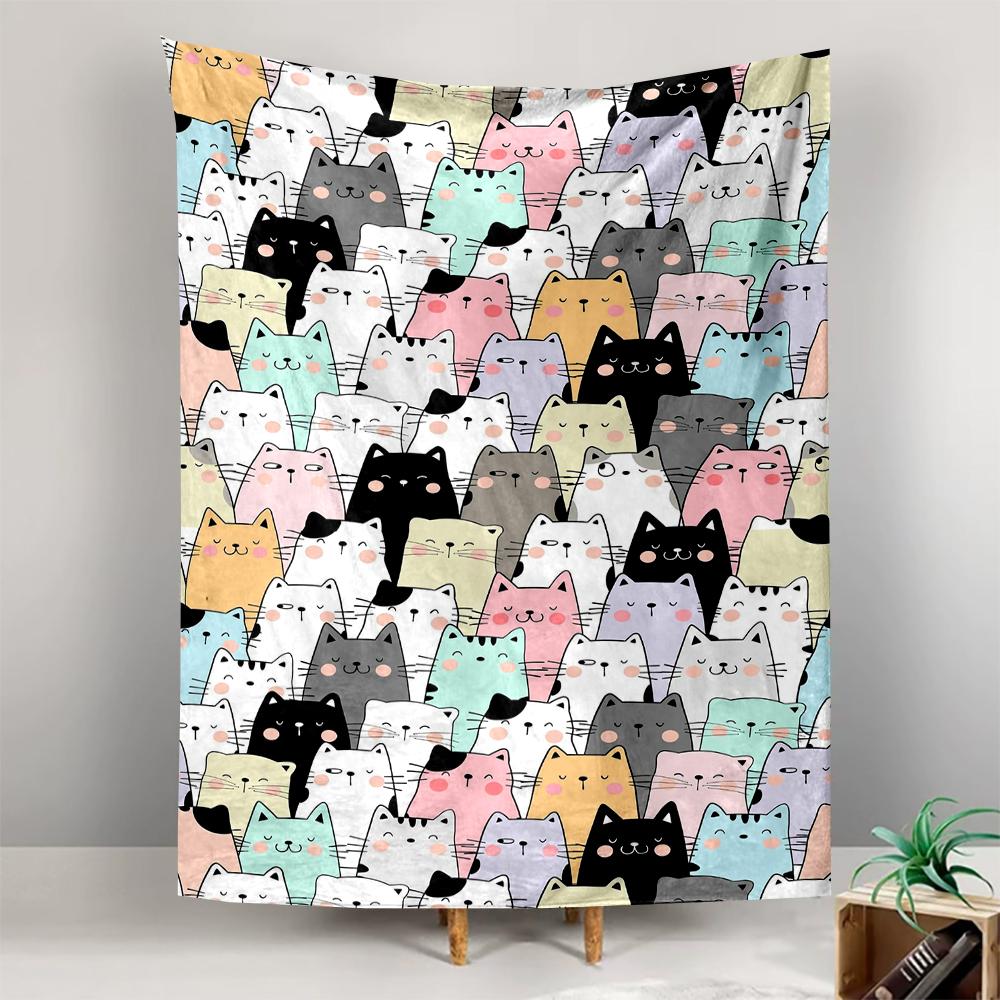 Cute colorful cat faces doodle cartoon pattern Patterned tapestry for bedroom and living room home decor sofas