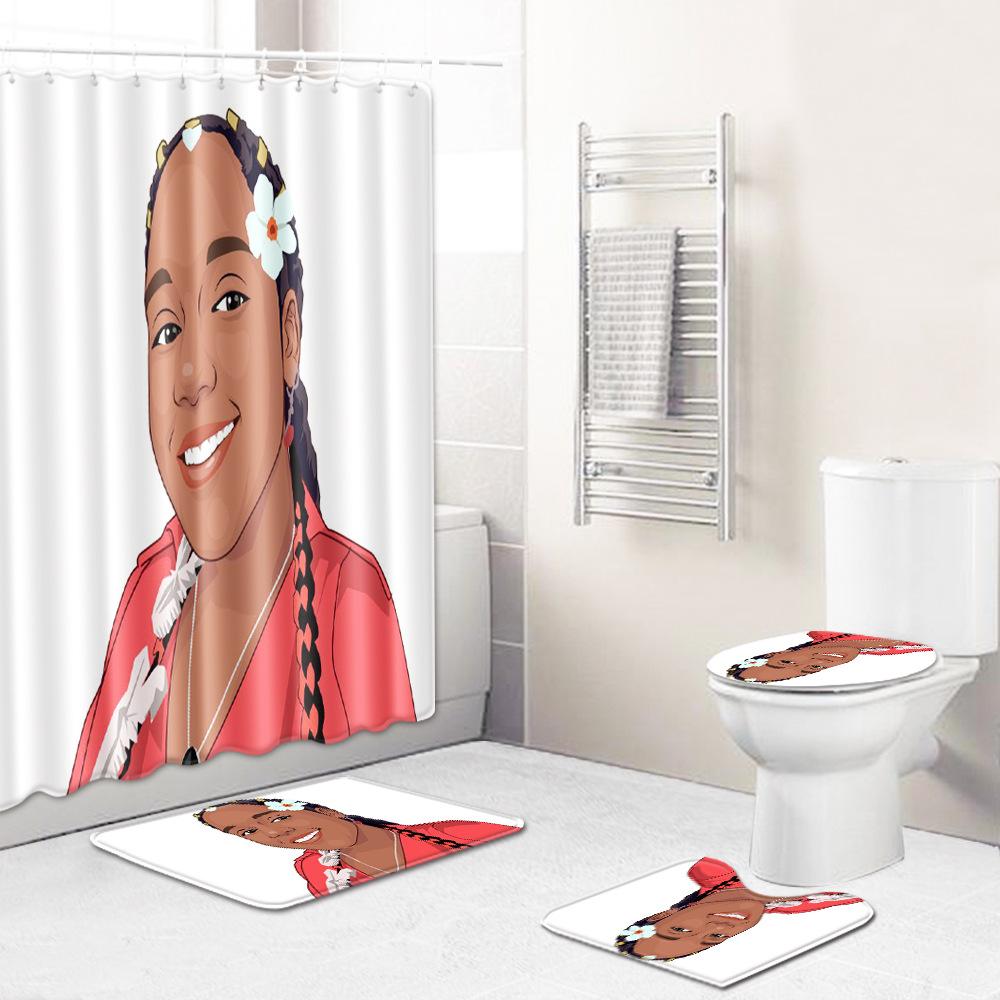 African American Women'S Bathroom Non-Slip Floor Mat, Shower Curtain Combination Carpet, European And American Wind Explosion Female Fixed Zhi