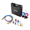 AC Manifold Gauge Set for R134a R404A R1234yf R22 Refrigerant, 3 Way AC Gauge with 1.5m Hoses, Adapters, Quick Couplers, Can Taps for Automotive Air