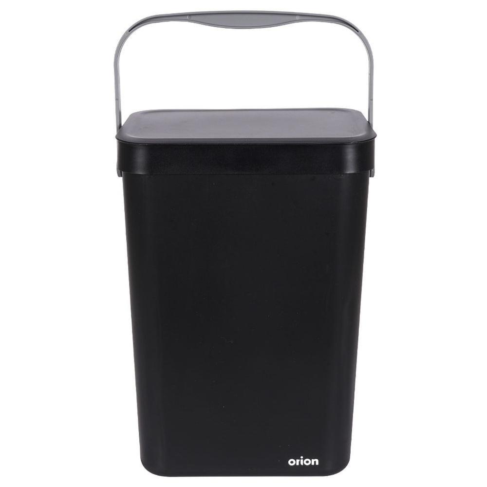 Black Hanging Cabinet Waste Bin with Lid and Handle 10L