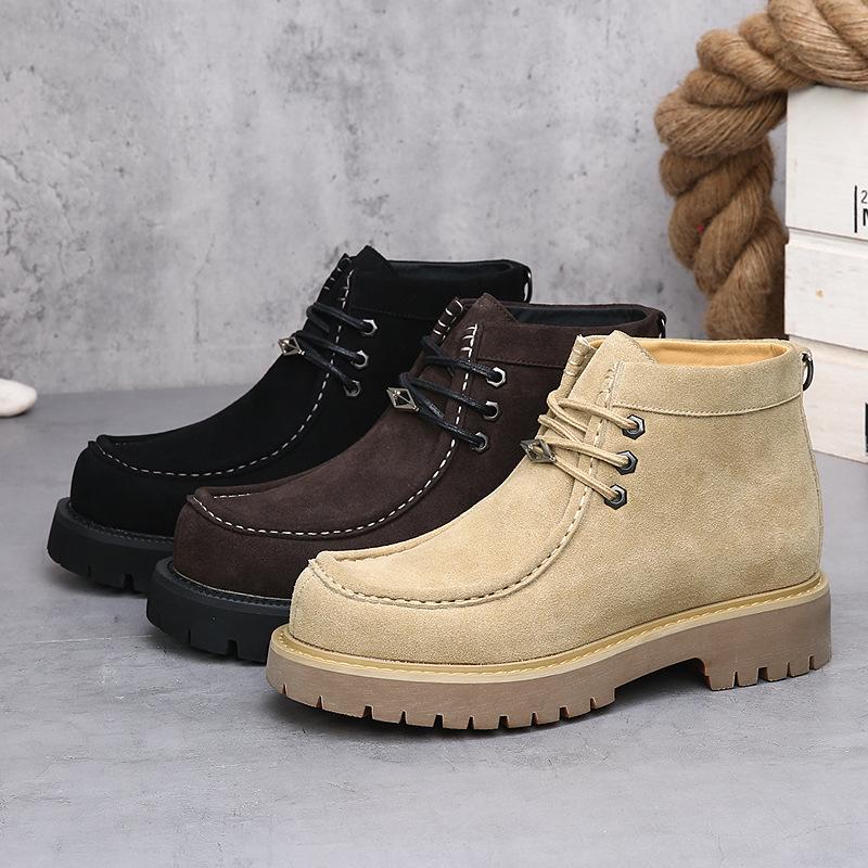 Trendy brand retro Martin boots men's leather knight boots desert Mickey big head locomotive boots thick sole heightening tooling short boots
