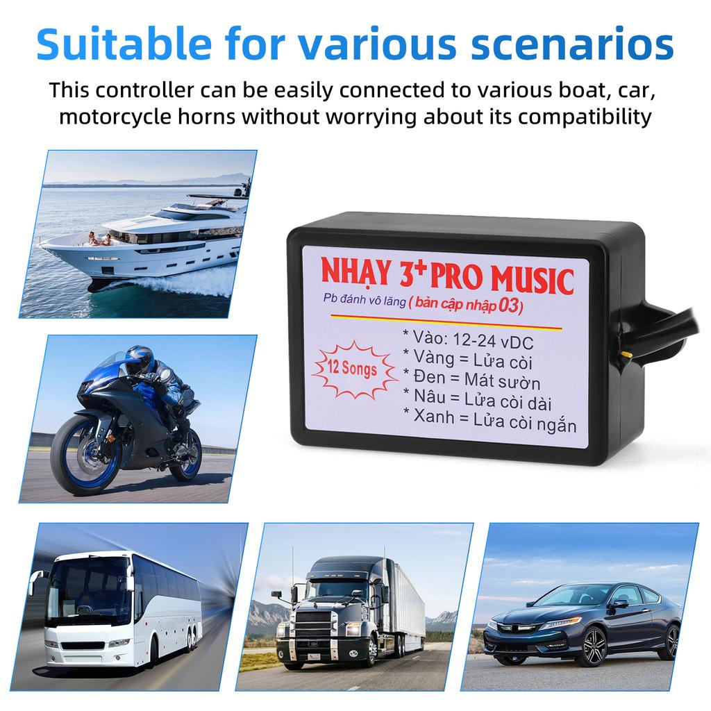 3+ Pro Music Rapid Horn Relay 12-24V  8 Sounds Musical Electronic Horn Controller 8Tones 12 Tones Horn for All Car Motor Truck