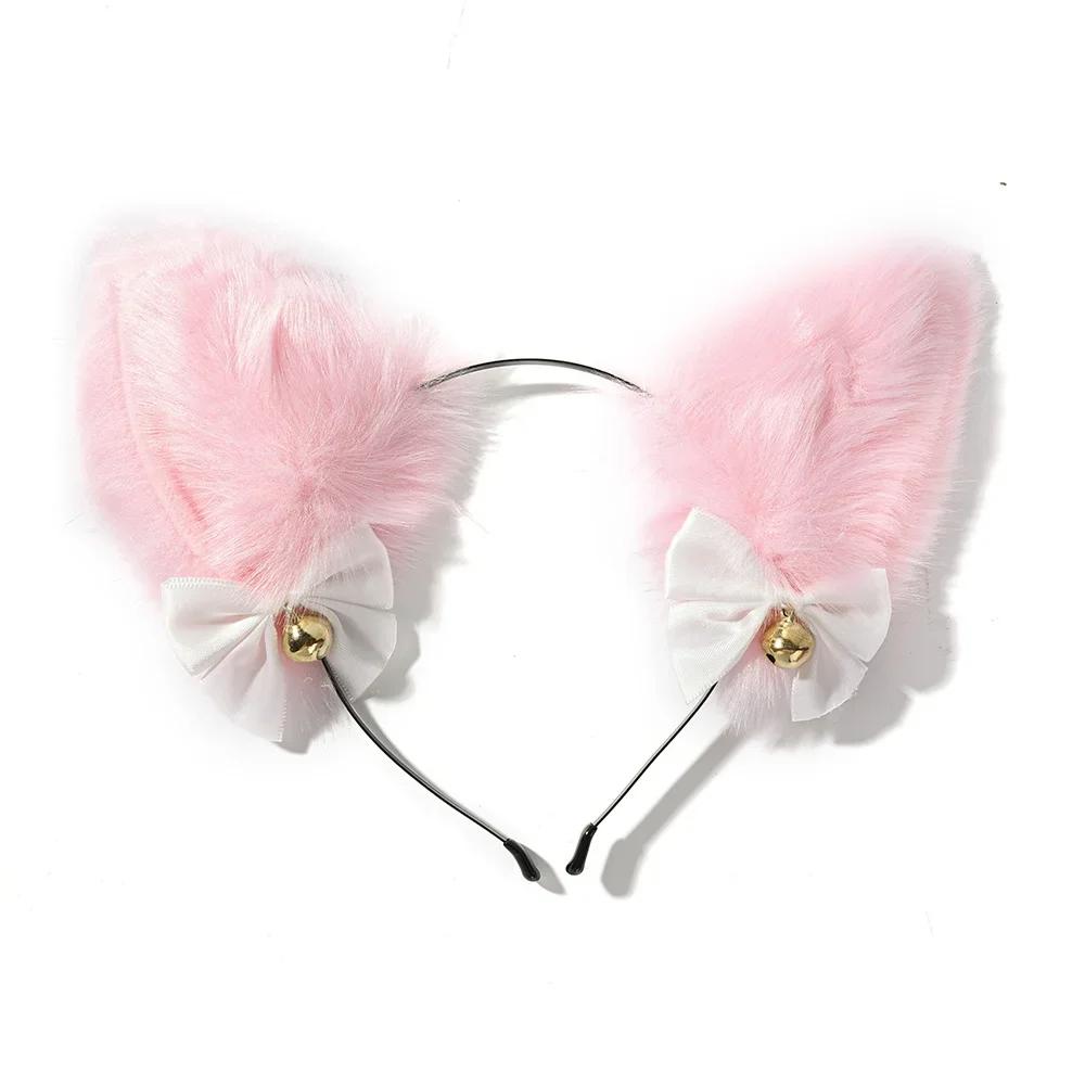 

Fashion Fox Cat Ear Hair Band Popular Plush Cat Ear Headband Black White Soft Hairband With Bells Party Cosplay Hair Accessories