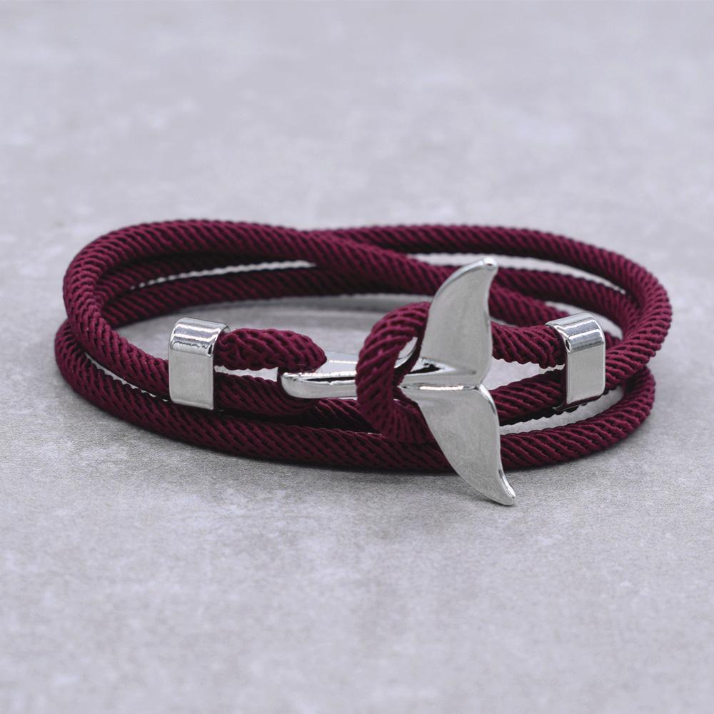 Anchor Style Jewelry Ocean Silver Color Whale Tail Charm Bracelet 2-3 Laps Adjustable Rope Bracelets for Men Women Gifts