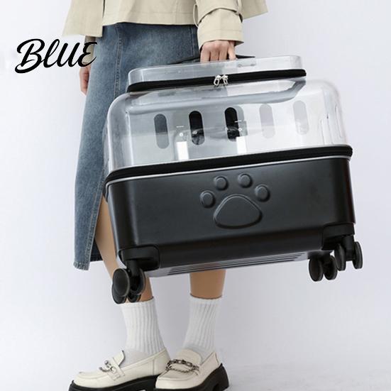 Wheeled Pet Carrier Strap Breathable Trolley Case Wheels Transparent Cat with Convenient Shoulder Holes Large