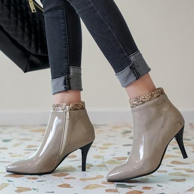 Elegant Women's Ankle Boots Fashion High Heel Short Boot Autumn Winter Shoes Pointed Toe Black Grey Party Shoes Lady Large Size