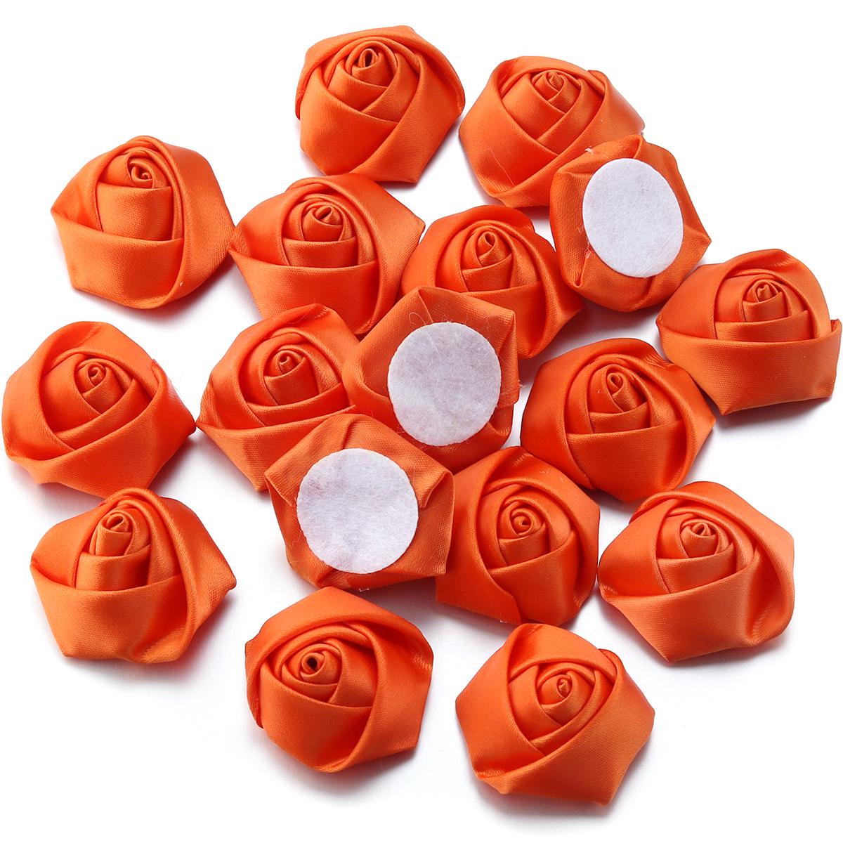 20Pcs Satin Ribbon Rose Flowers Head Artificial Fabric Flowers Patch Applique for DIY Sewing Wedding Brooch Headwear Ornament 2-2.5cm оранжевый