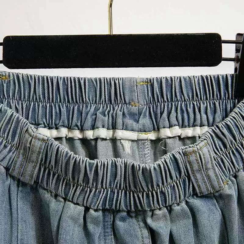 Large Size Denim Bustier Skirt Female High Waisted Buckle Large Skirt Hem Thin Small A-line Skirt