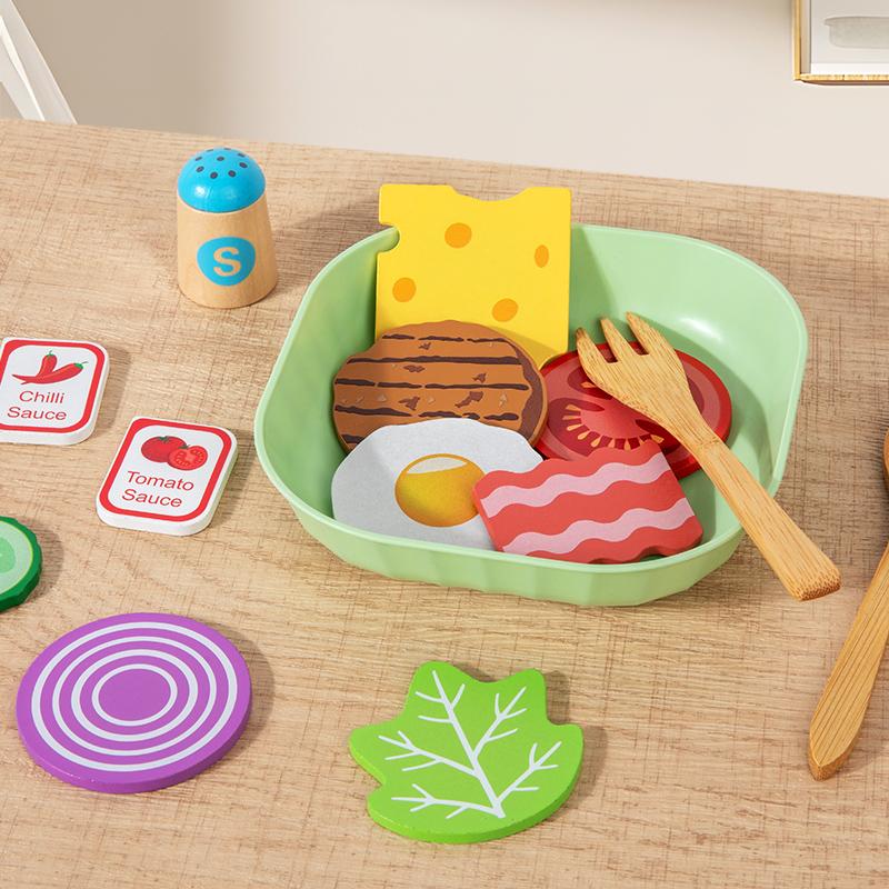 Wooden Kitchen Pretend Play Toy Simulation Wood Food Vegetable Salad Early Learning Chef Simulation Cooking Educational Toys