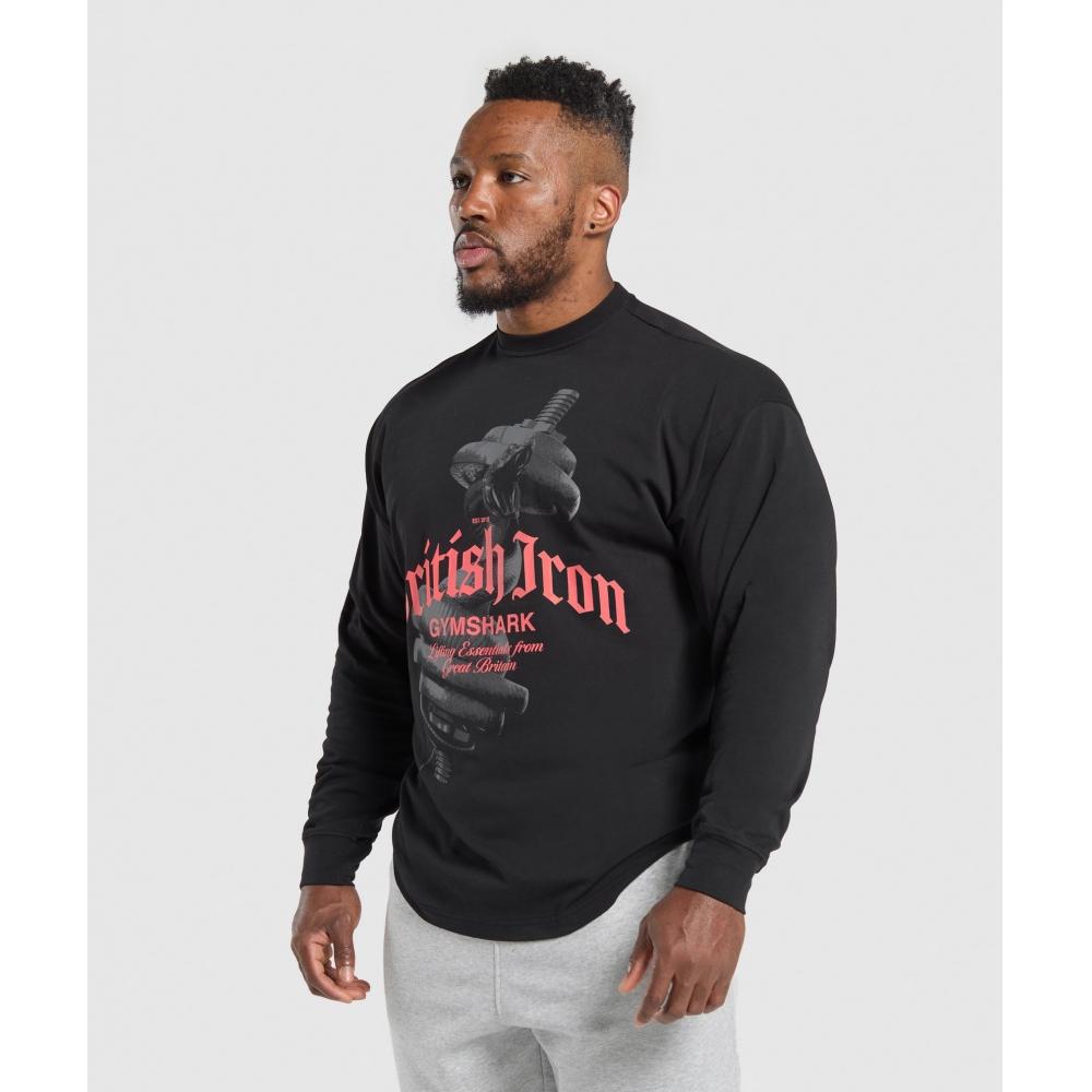Gymshark BriTish Iron Long Sleeve T shirT Black A7a1q Bb2j