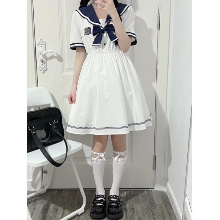 

Japanese Sweet Student College Wind Navy JK Dress Women s Summer Lolita Princess Dress Adult Daily Light Lo 2XL білий