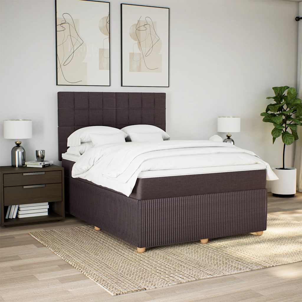 Box Spring Bed with Mattress Dark Brown 140 x 190 cm Fabric