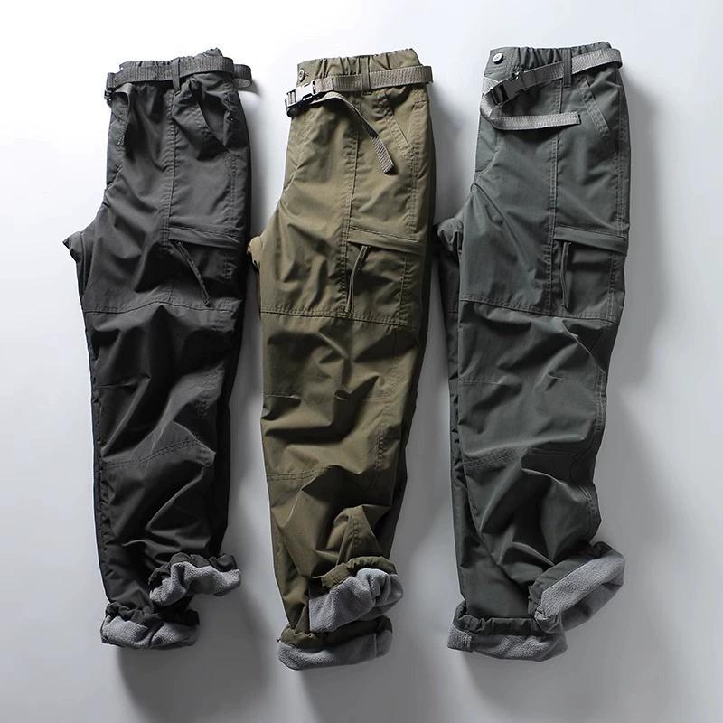 Autumn and Winter Velvet Multi Pocket Straight Leg Work Pants for Men, Casual Pants, Assault Pants, Quick Drying Pants