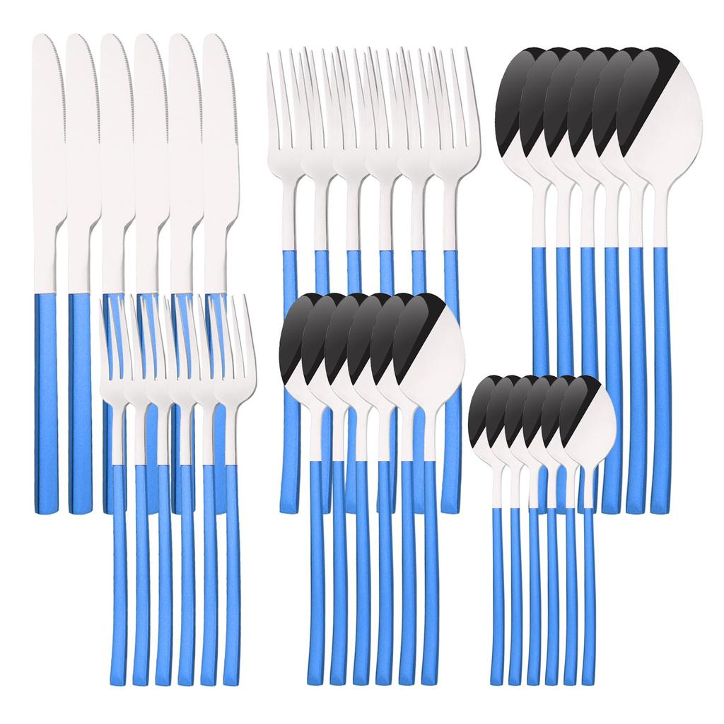 36Pcs/6Sets Mint Gold Cutlery Set Mirror Stainless Steel Flatware Knife Dessert Fork Tea Spoon Dinnerware Kitchen Restaurant Tableware