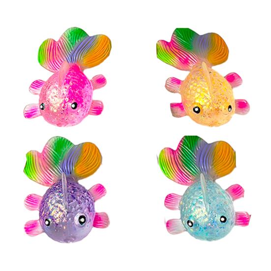 Rainbow Tail Goldfish Squeeze Toy Stress Relief Clear Glitter Fish Sensory Toy Soft Stretchy Fish Shape Home Office Desk Toy