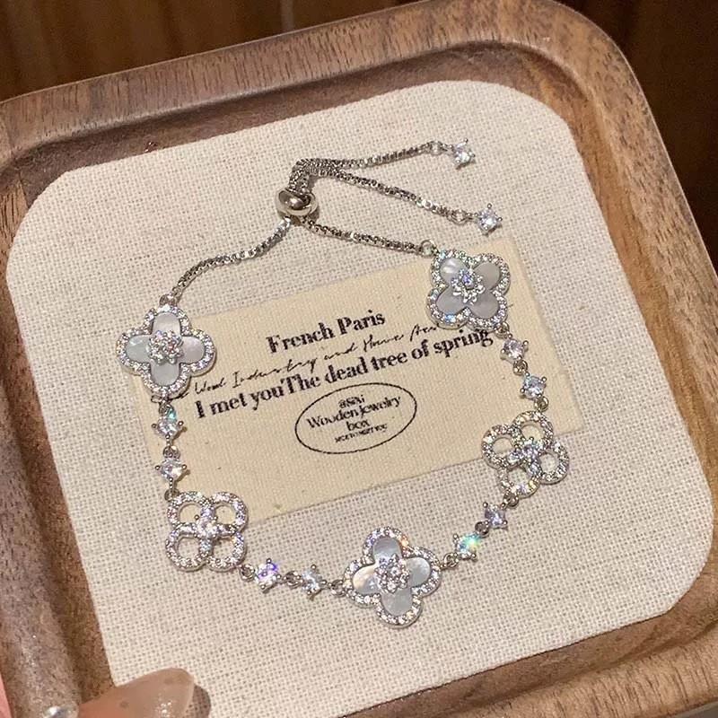Sterling Floral Four Leaf Clover Jewelry Set With Pink Mother Of Pearl Inlay Women Necklace Earrings Bracelet