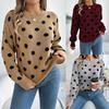 Autumn Winter Casual Color Block Polka Dot Long Sleeve Pullover Sweater Women's Fashion