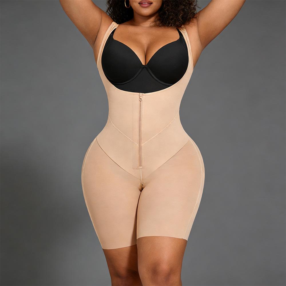 Women One Piece Shapewear Oblique Pressure Straps Waist Cincher Tummy Control Hip Lift Body Shaper