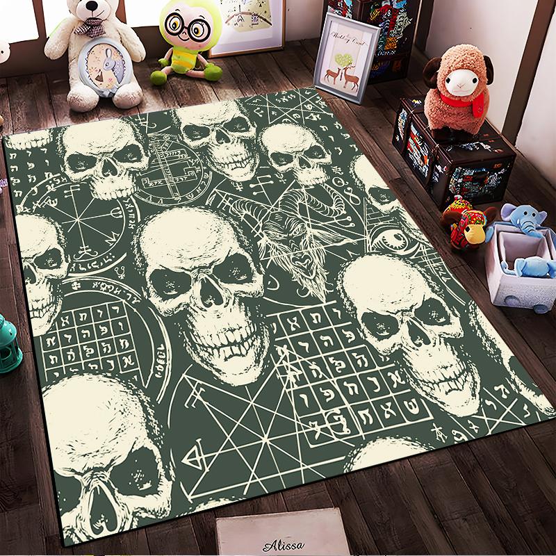 Skull and Symbols Dark Design Rug Non-slip Rug Suitable for Living Room and Bedroom Sofas