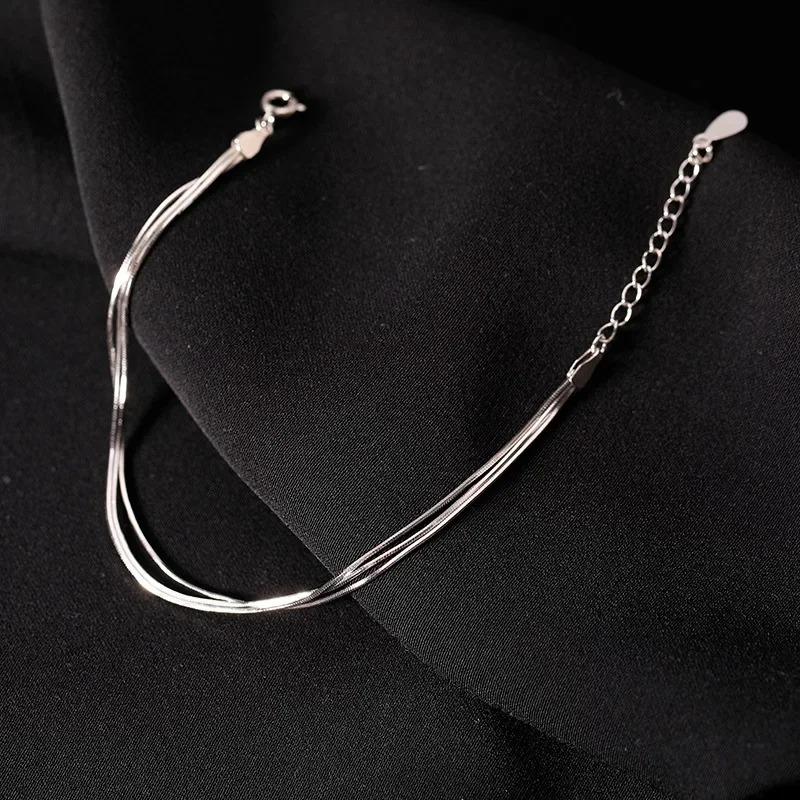 925 Silver Multi Layer Coil Bracelets for Women Girls Simple Design Snake Chain Bangles Fashion Party Jewelry Gifts