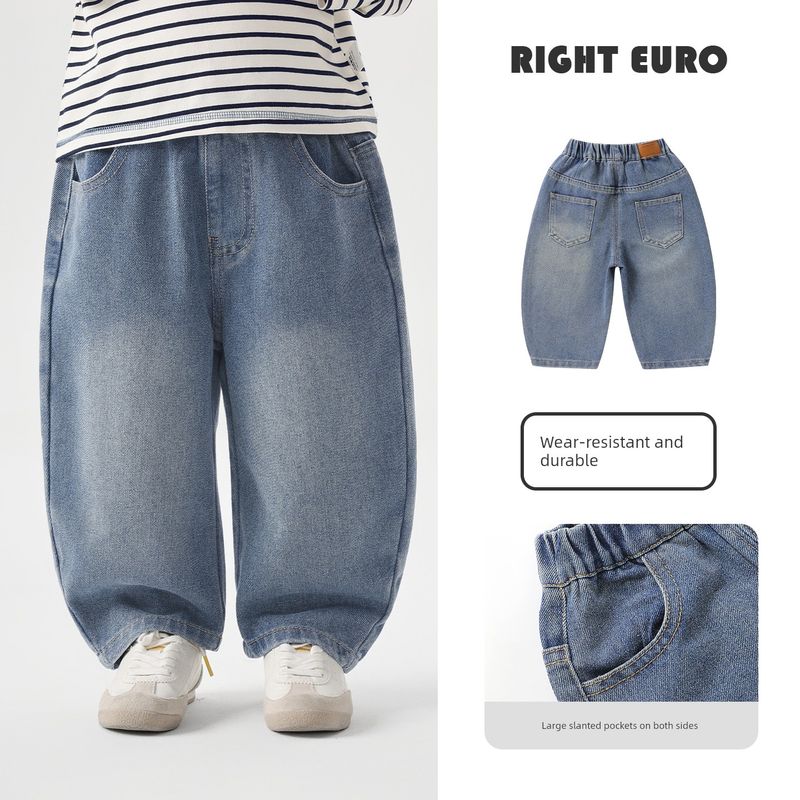 Right European Style Boys  Scimitar Jeans Children s 2026 New Pants Spring and Autumn Clothing Children s Wear Baby Wear-Resistant Jeans