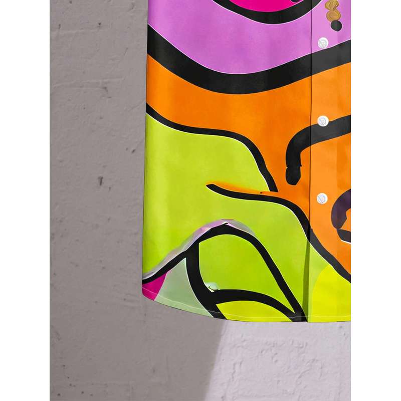 Women's Button Up Short Sleeve Shirt Color Block Graffiti Printed Top Versatile Casual Commuter Blouse Machine Washable
