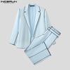 INCERUN Costume de toamnă supradimensionate din două piese pentru bărbați, blazer cu mânecă lungă cu cusături, seturi de pantaloni lungi drepți