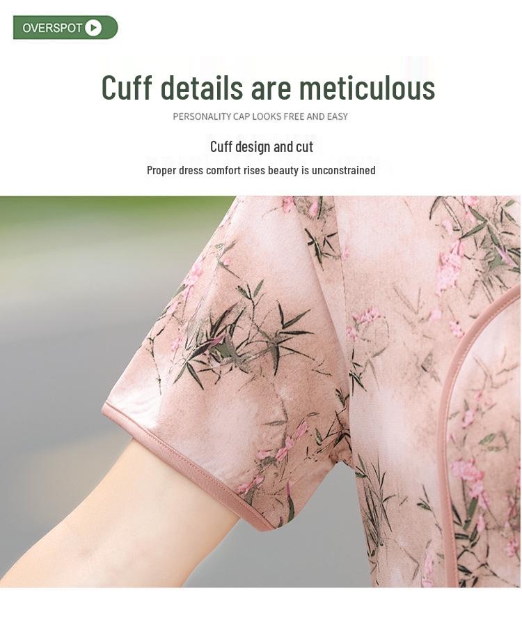 2025 Elegant Printed Short-Sleeved Qipao Dress for Middle-Aged and Elderly Women - Summer Wear