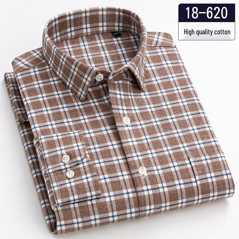 Pánská kostkovaná košile s dlouhým rukávem - Čistá bavlna, kartáčovaná, Podzimní/zimní kolekce