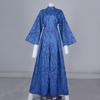 Women's Temperament Elegant Waist Drawstring Long Sleeve Hanging Neck Trousers Printed Jumpsuit