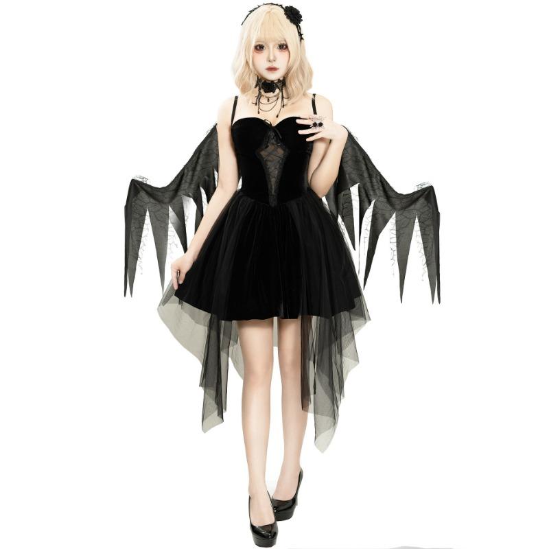 

Source, Halloween Dark Angel Black Devil Dress Set Cosplay Costume Girl S