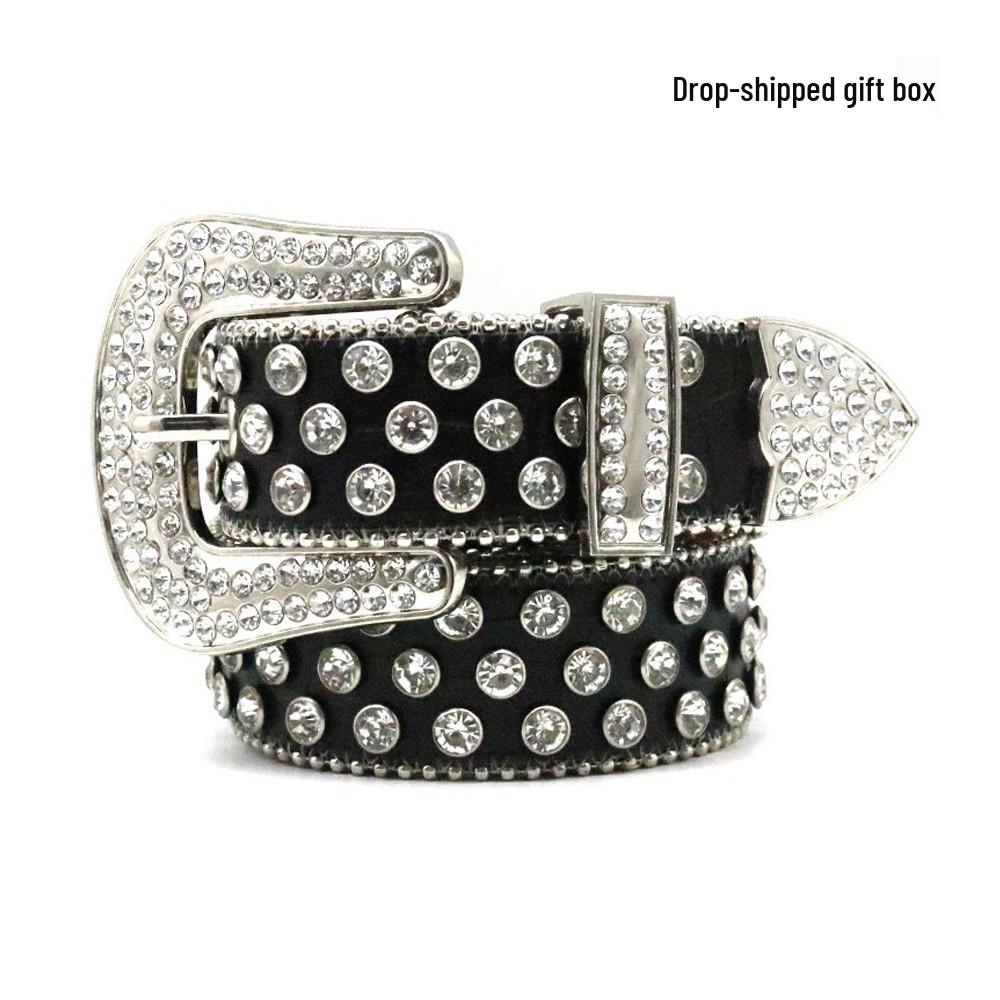 

Unisex Rhinestone Leather Punk Fashion Belt 105 cm